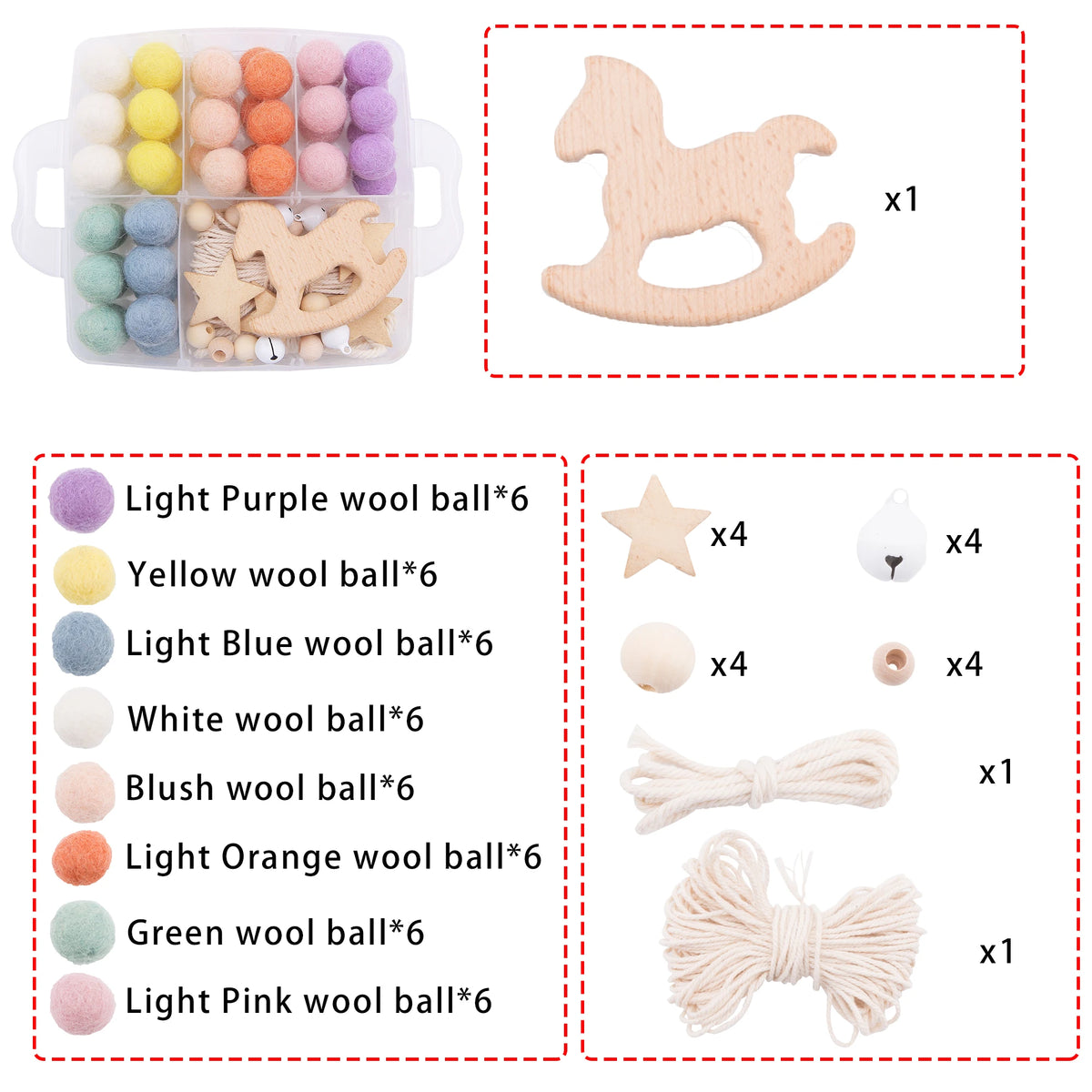 Baby Wooden Teether Suit DIY Bed Bell Toy Beech Rodent Ring Wool Ball Baby Room Decoration Christmas Gifts Children'S Goods Toys