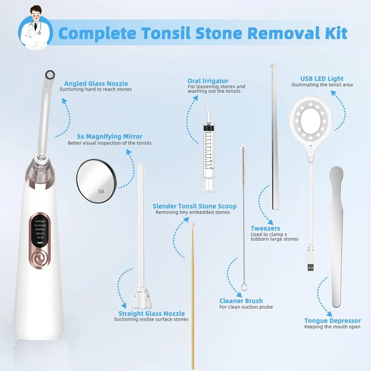 Tonsil Stone Remover Kit Electronic Vacuum Oral Care Mouth Cleaner with 5 Suction Modes 10 in 1 Instant Suction Tools