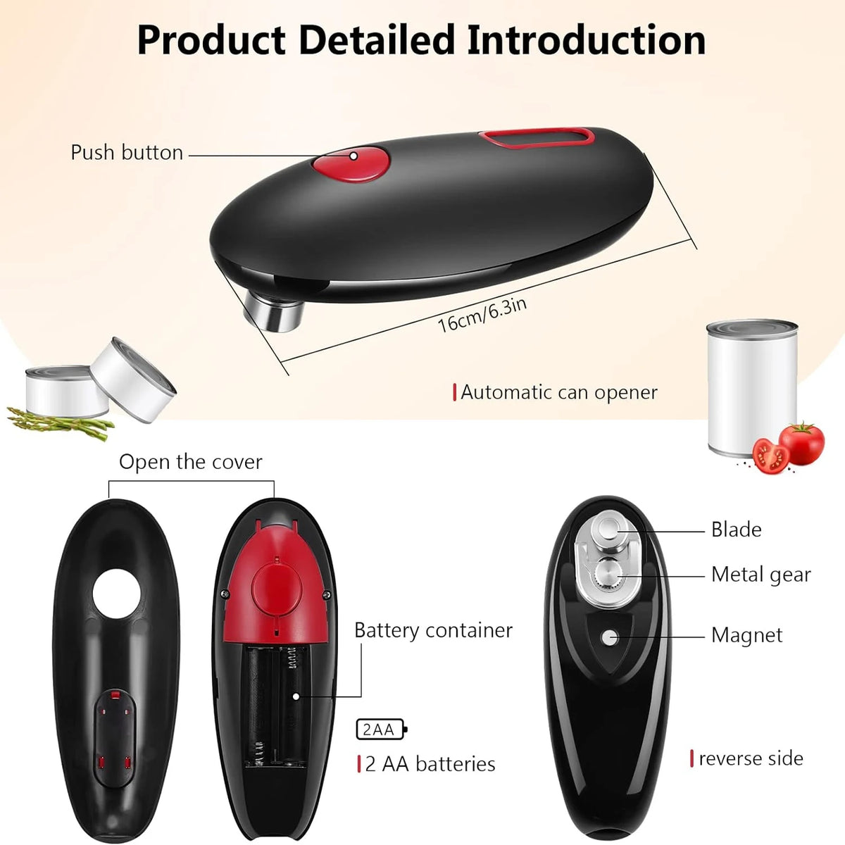 Electric Can Opener One Touch No Sharp Edge Can Opene Machine Battery Powered Portable Automatic Jar Opening Kitchen Tool Gadget