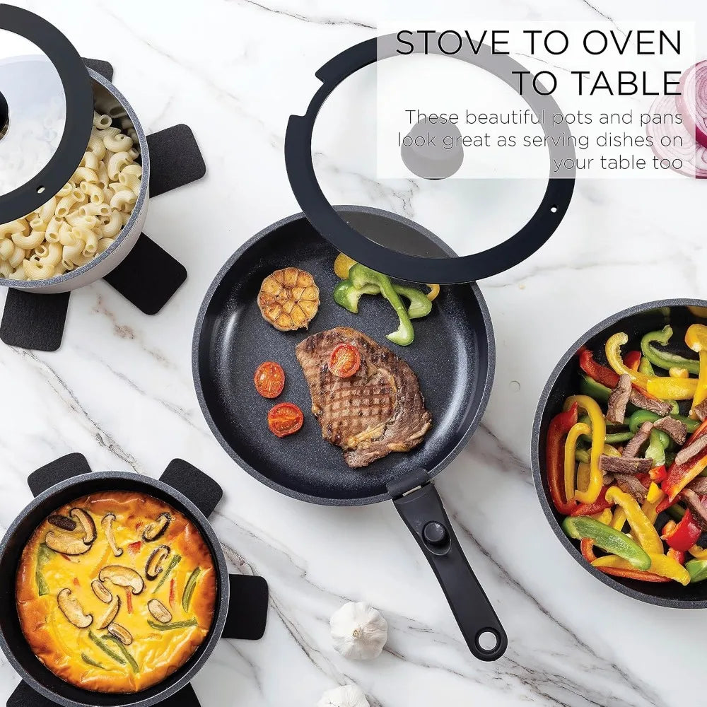 Country Kitchen 16 Piece Pots and Pans Set - Healthy Safe Ceramic Nonstick Kitchen Cookware with Soft Touch Removable Handle