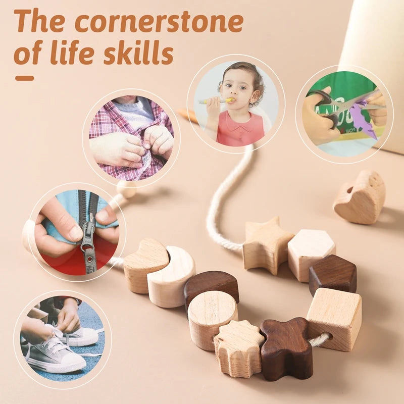 Educational Toys For Baby Wooden Star And Moon Threading Toy Children Learning Building Blocks Games Children Toys Accessories
