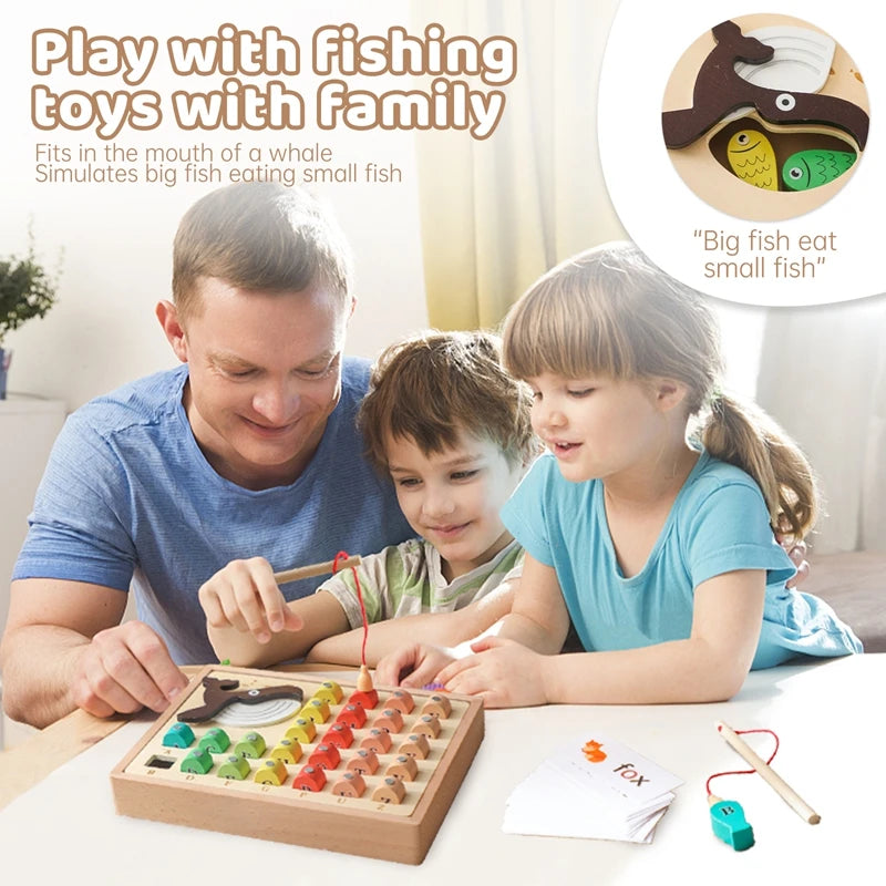 Montessori Magnetic Fishing Toys Kids Solid Wood Box Children Busy Board Math Marine Life Cognition Fishing Baby Education Toys