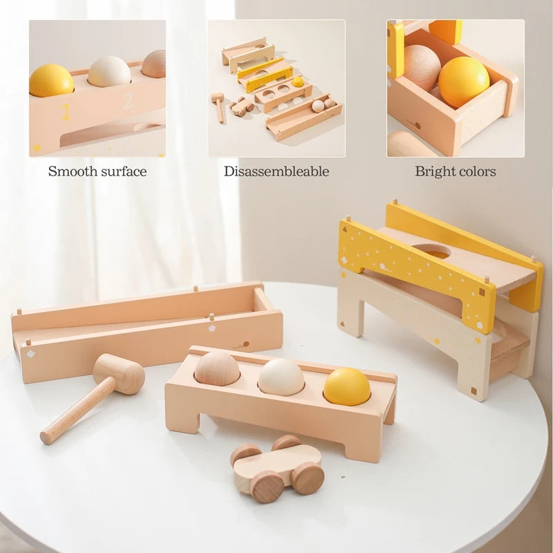 Wooden Track Assembly Toy Montessori Toys Wooden Trolley Shape Improve Hands Ability Educational Kids Orbital Rolling Ball Toys