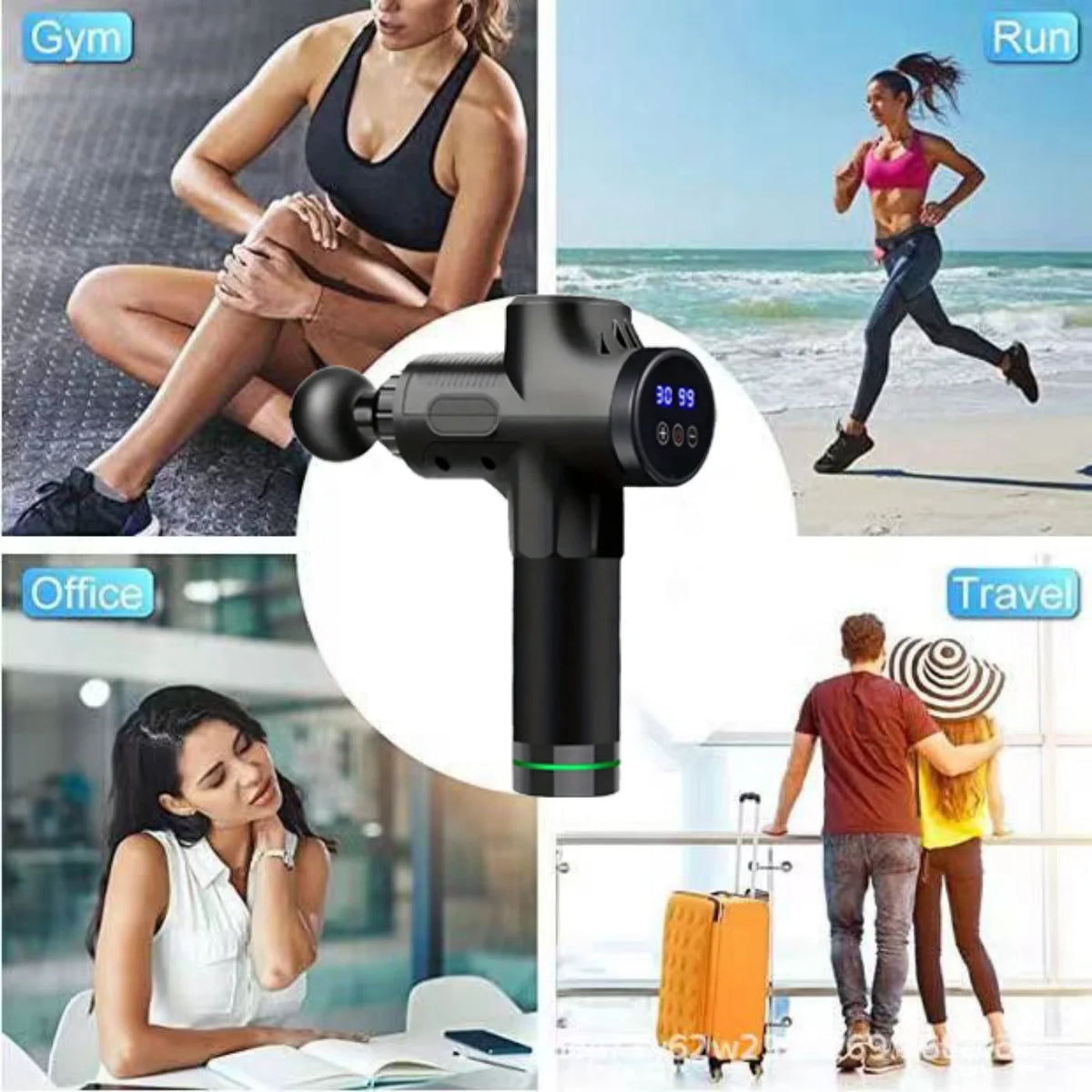 Massage Gun Deep Tissue Vibration Massager Portable Handheld Electric Office Fitness Workout Massager 30-speed LED Display