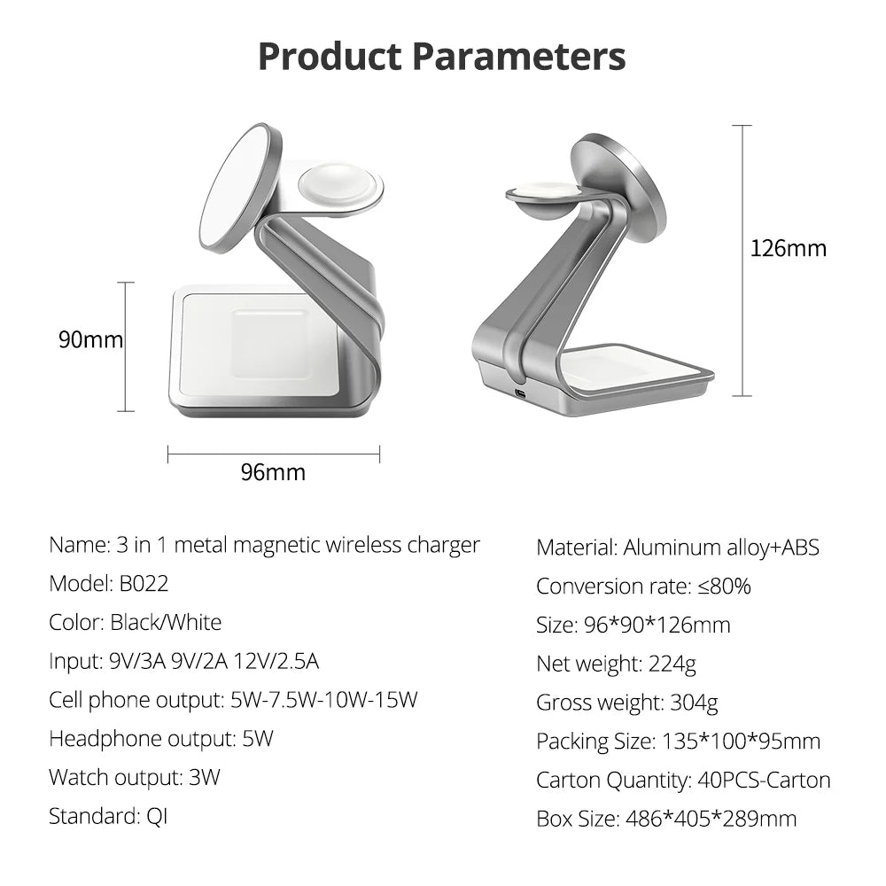 Get 3 in 1 Magnetic Wireless Charger for easy charging across your Apple devices with a holder & indicator built for daily charging.