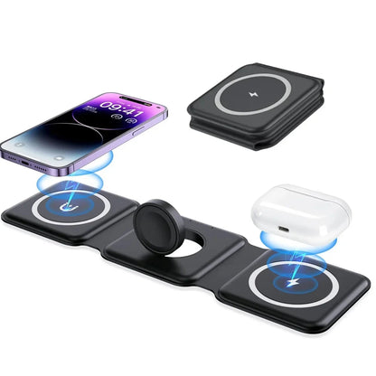 Keep charging simple at home or away with the 3 in 1 Foldable Wireless Charger designed to fold neatly for simpler packing.