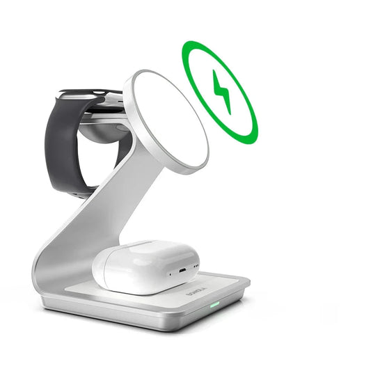 Get 3 in 1 Magnetic Wireless Charger for easy charging across your Apple devices with a holder & indicator built for daily charging.