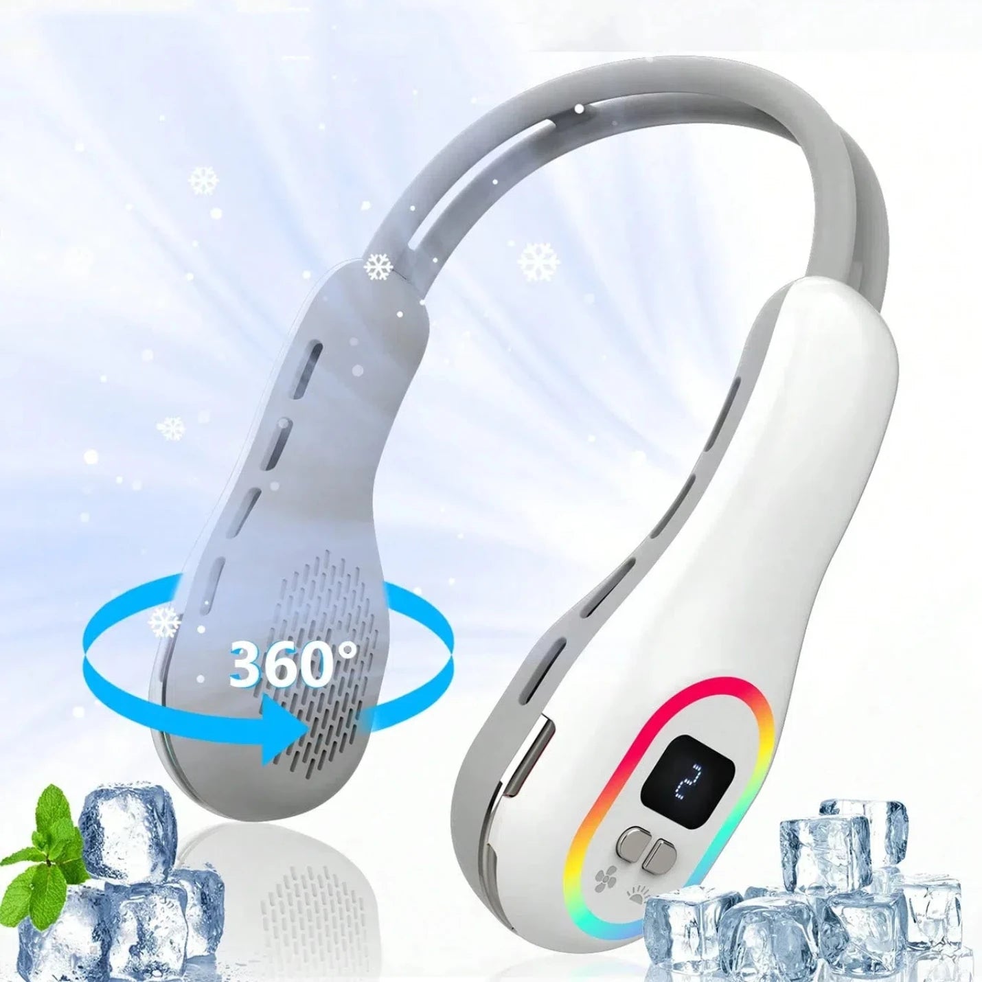 Order Rechargeable Neck Fan for hands-free cooling that provides adjustable airflow and a comfortable bladeless design.