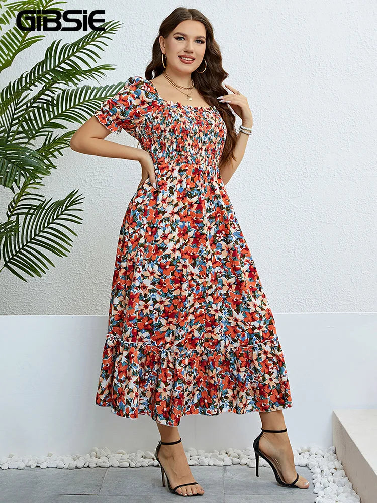 Find the perfect plus size floral maxi dress with an elegant A-line shape, comfortable fit, ideal for everyday wear & occasions.