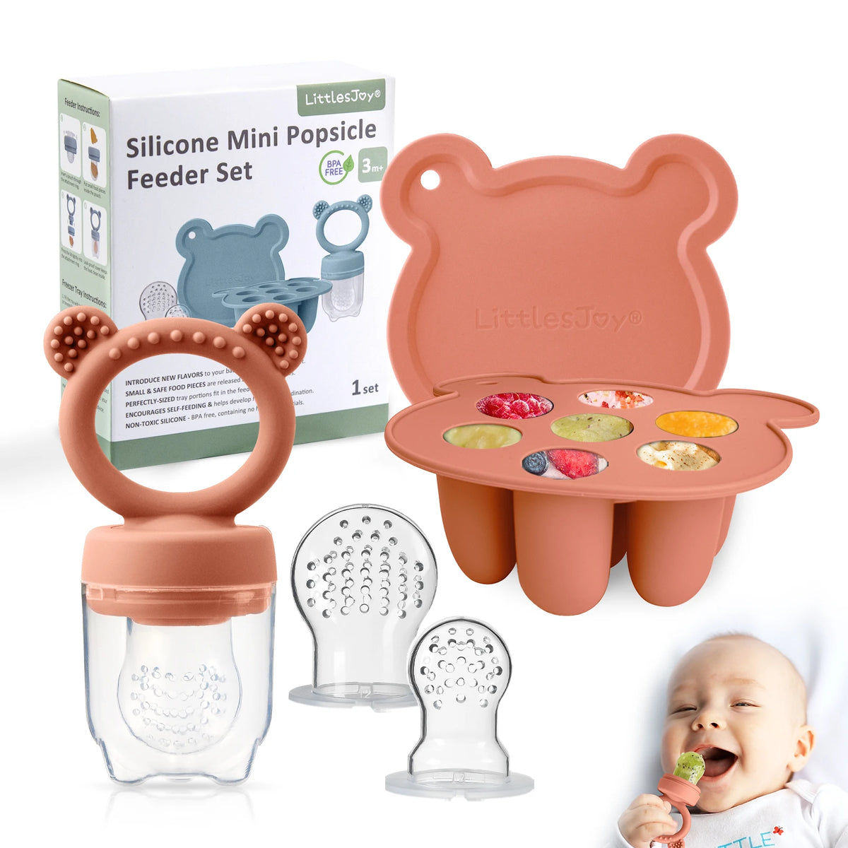 Gift set-Animal Design Baby Fruit Feeder Freezer Tray Baby Food Frozen Breast Milk Ice Cube Mold Fruit Feeder Set  With Nipples
