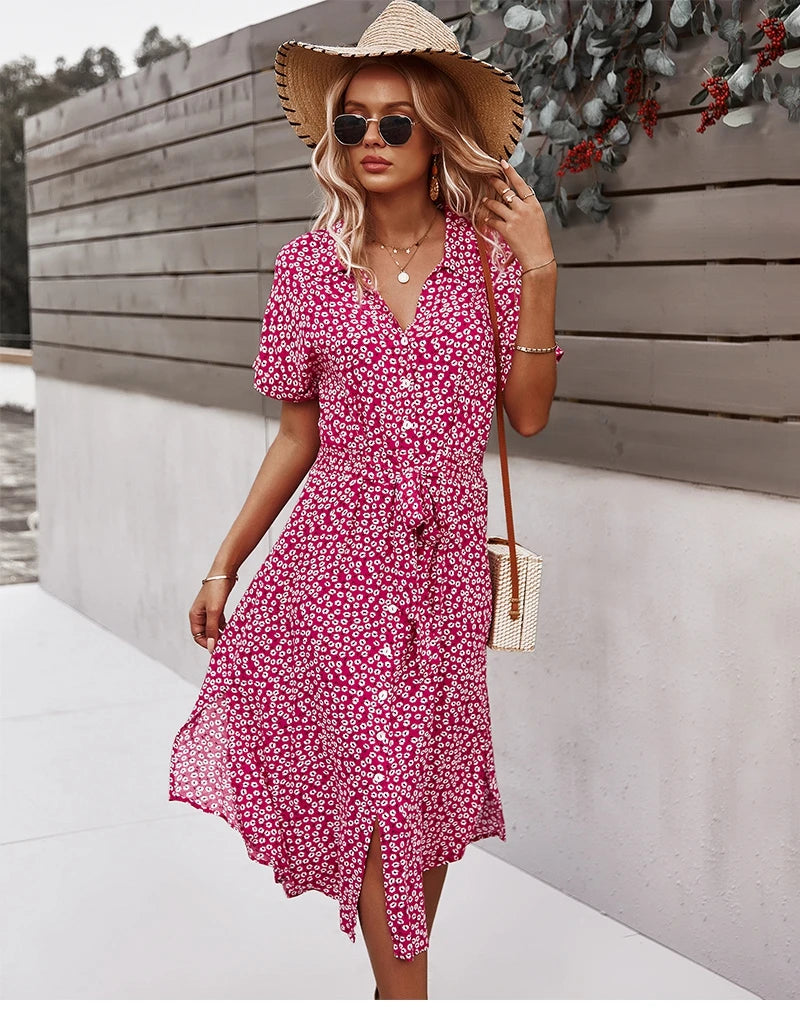 Elevate your wardrobe with a boho midi dress for women, featuring short sleeves & breezy, beach-ready designs for summer style.