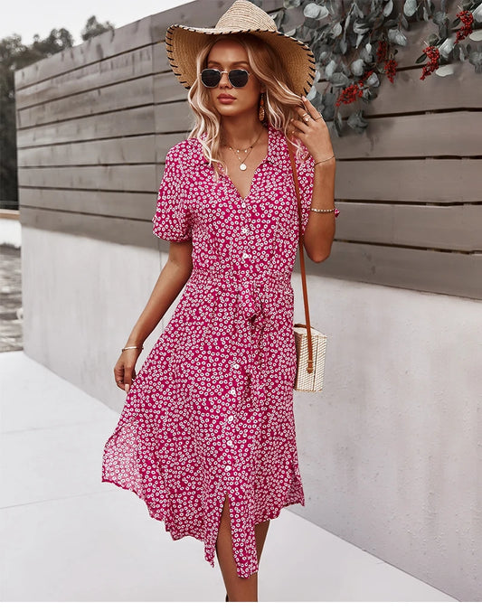 Elevate your wardrobe with a boho midi dress for women, featuring short sleeves & breezy, beach-ready designs for summer style.