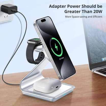 Get 3 in 1 Magnetic Wireless Charger for easy charging across your Apple devices with a holder & indicator built for daily charging.