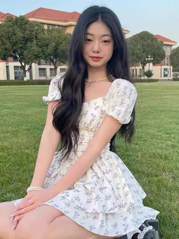 Embrace effortless summer style with a floral high-waist dress inspired by Korean fashion, featuring a flattering fit.