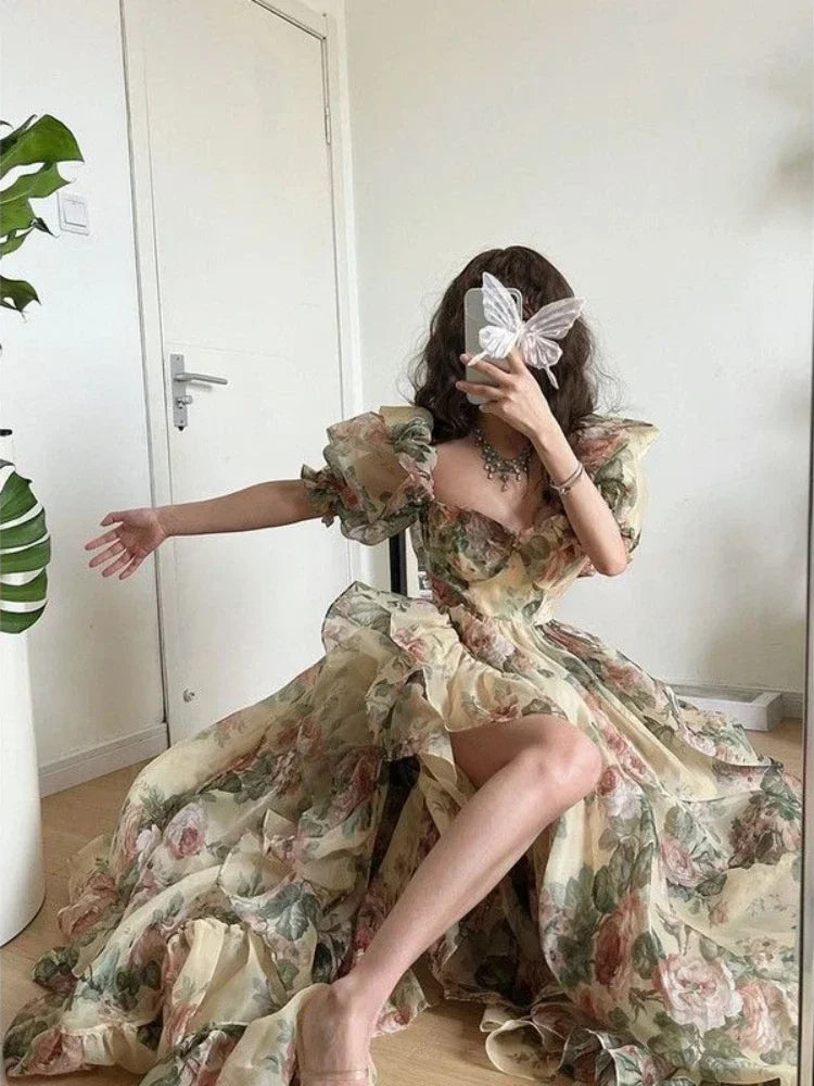 Step into the spotlight with a floral evening party dress featuring puff sleeves, a maxi silhouette & a flattering design.