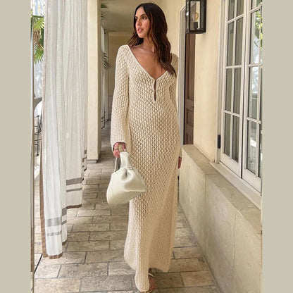 Shop a Deep V Neck Beach Dress online in the USA. Discover chic long-sleeve styles made for stylish beach trips and holidays!