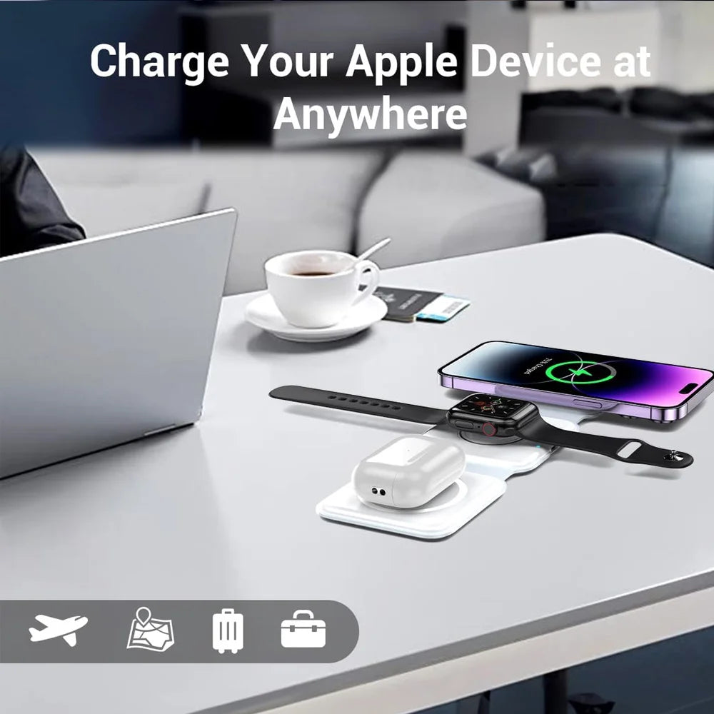 Keep charging simple at home or away with the 3 in 1 Foldable Wireless Charger designed to fold neatly for simpler packing.
