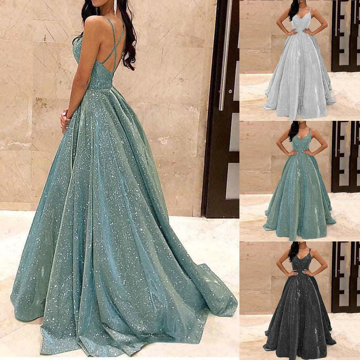 Buy Elegant Backless Sequin Party Dress for parties. It features sparkling sequins with a backless A-line fit for evening wear.