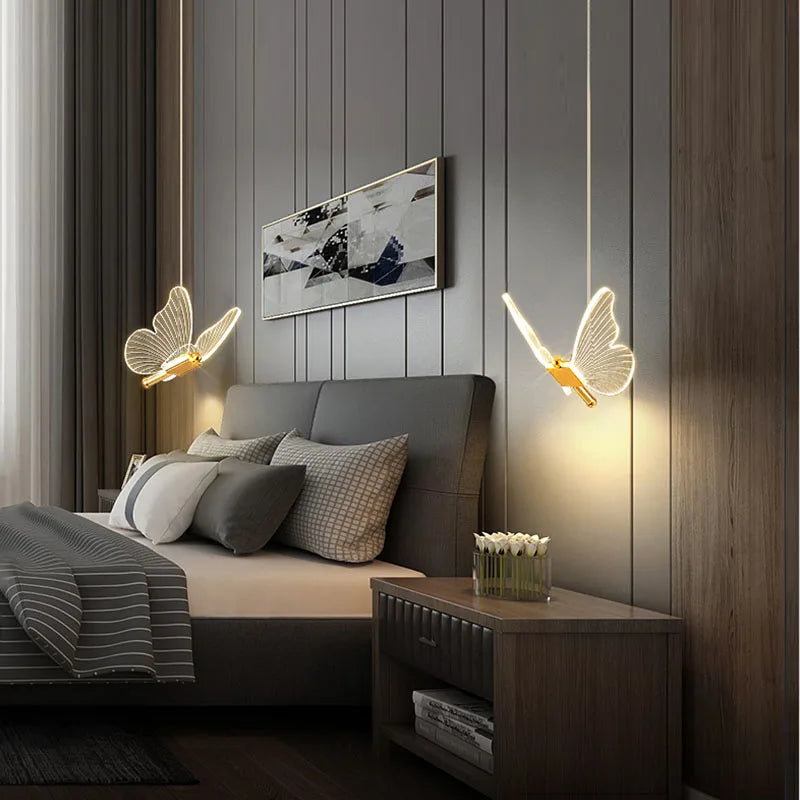 Create a warm modern mood at home with the Lustre LED Pendant Light Fixture styled as a butterfly lamp with included LED bulbs.