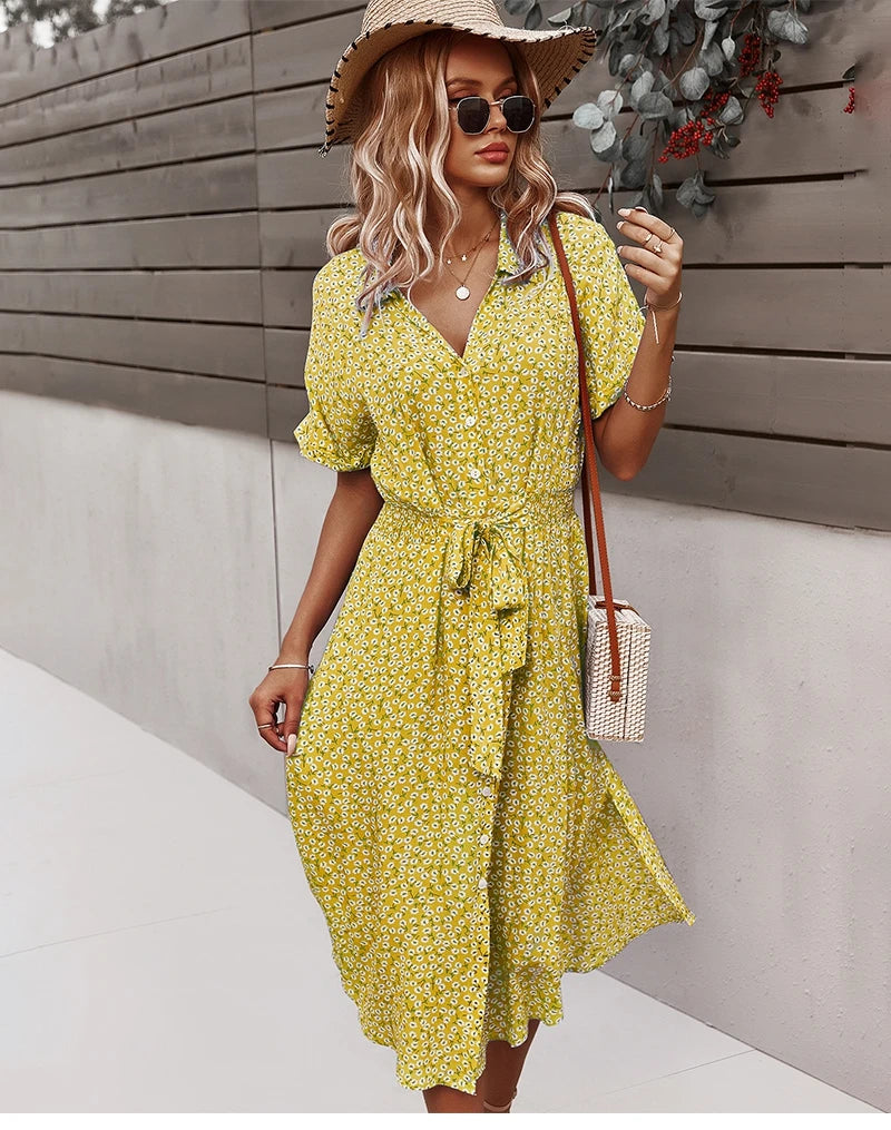 Elevate your wardrobe with a boho midi dress for women, featuring short sleeves & breezy, beach-ready designs for summer style.