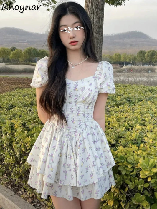 Embrace effortless summer style with a floral high-waist dress inspired by Korean fashion, featuring a flattering fit.