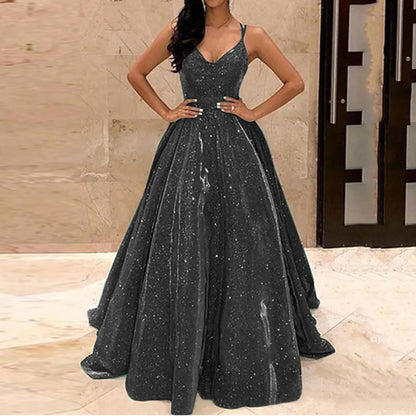 Buy Elegant Backless Sequin Party Dress for parties. It features sparkling sequins with a backless A-line fit for evening wear.
