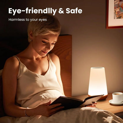 Order a Rechargeable Dimmable Touch Lamp for soft bedside lighting with 13 RGB colors that create a cozy glow for relaxing nights.