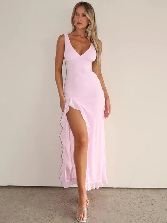 Discover the Deep V Neck Maxi Dress, designed with a flattering V neck and elegant silhouette for summer style and vacations.