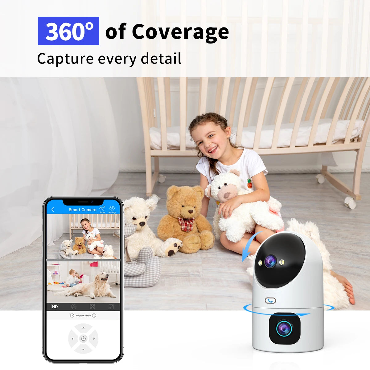 Watch over your baby at home using a Dual Lens Security Camera with motion tracking for reliable nursery monitoring.