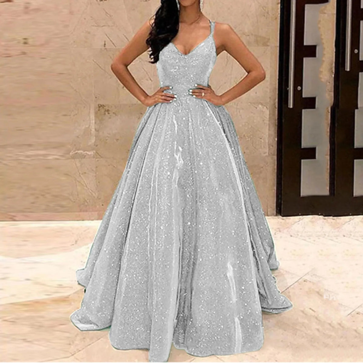 Buy Elegant Backless Sequin Party Dress for parties. It features sparkling sequins with a backless A-line fit for evening wear.