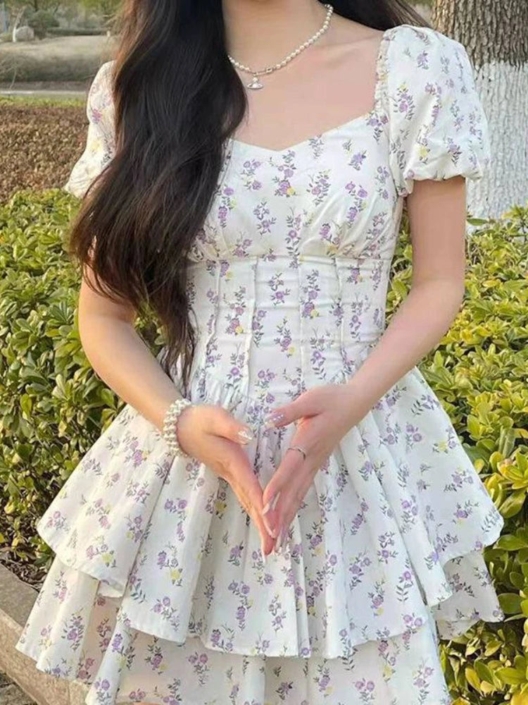 Embrace effortless summer style with a floral high-waist dress inspired by Korean fashion, featuring a flattering fit.