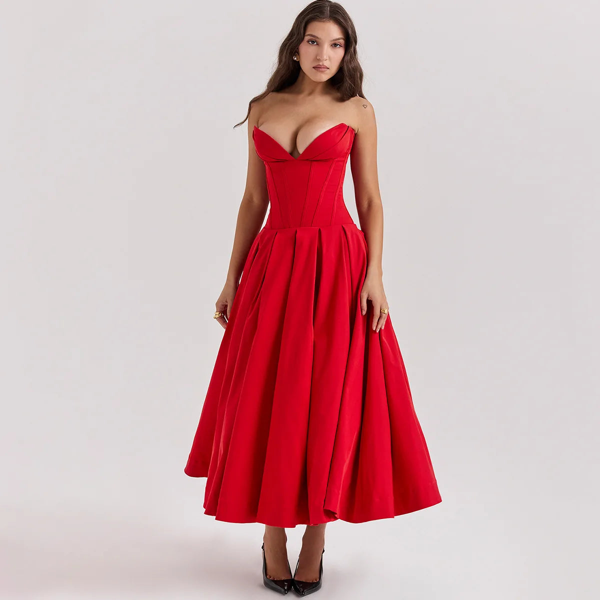 Get the Strapless Midi Dress Formal for elegant occasions. This chic midi dress has a flattering fit for parties or weddings.