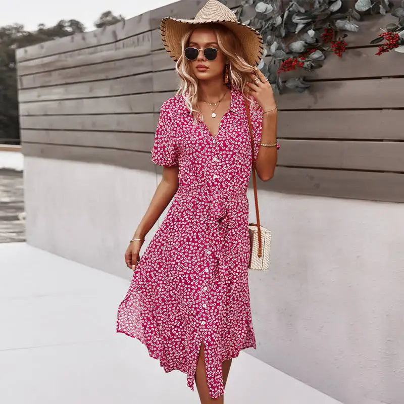 Elevate your wardrobe with a boho midi dress for women, featuring short sleeves & breezy, beach-ready designs for summer style.