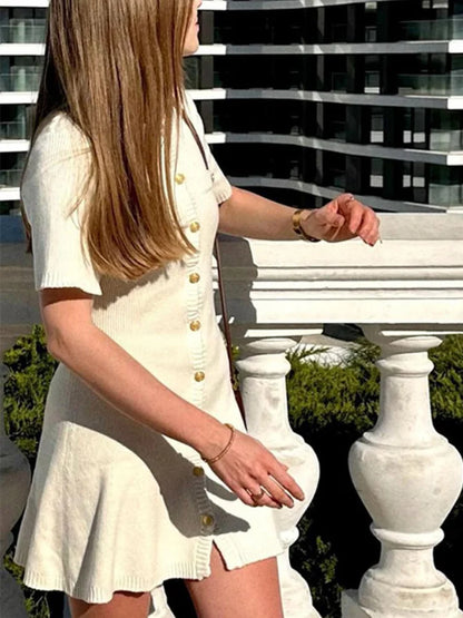 Find the Fitted Knit Mini Dress with a soft stretch, O-neck, and mini length. A chic choice for office days and outings.