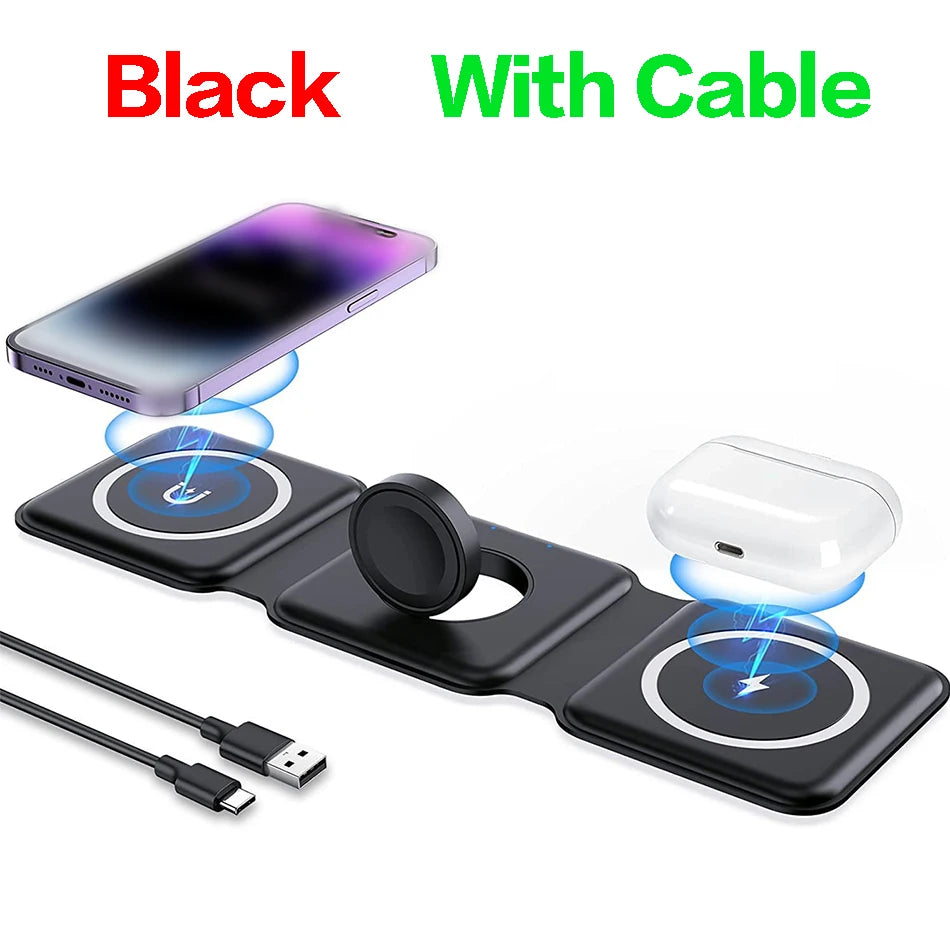 Keep charging simple at home or away with the 3 in 1 Foldable Wireless Charger designed to fold neatly for simpler packing.