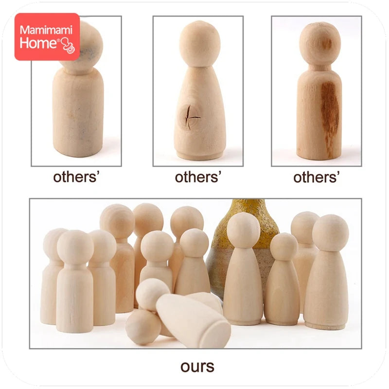 40pc 35mm-65mm Wood Peg Dolls DIY Craft Handmade Unpainted Dolls Wooden Toys For Kids Birthday Gifts Building Blocks