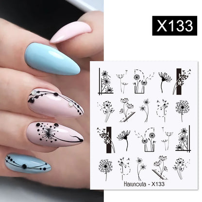 Harunouta Geometric Color Block Line Leaf Flower Water Decal Sticker Spring Simple DIY Slider For Manicuring Nail Art Watermarks