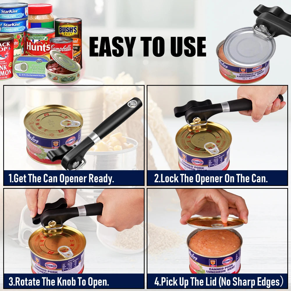 Can Opener Kitchen Accessories Professional Manual Stainless Steel Jar Opener Safety Side Cut Bottle Openers Household Tools