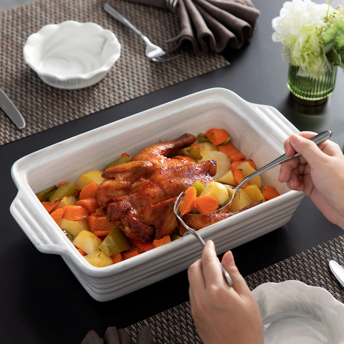 MALACASA Bake Series Porcelain Marble Oven Dishes 32cmx23.5x8.7cm 2700ml Baking Trays Oven Ramekin Gray Oven Dish