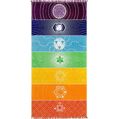 Ladies Fitness Yoga Tapestry Rainbow Mandala Stripe Meditation Yoga Mat Ladies Bath Towel Multifunctional Blanket