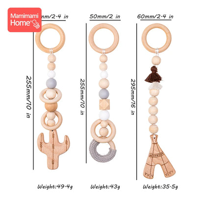 Mamihome 3pc/Set Baby Wooden Teether Chain Gym Play Cactus Pendant Wooden Blank Crochet Bead Ring-Pull Ring Children'S Gopds Toy