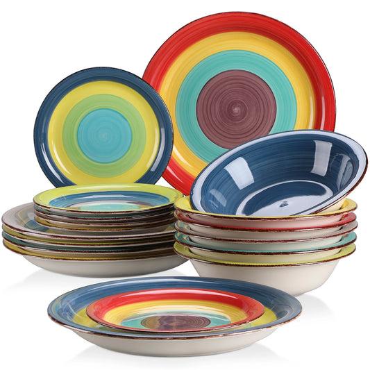 New Vancasso Arco 18-Piece Ceramic Tableware Set Handpainted Spiral and Alternately Colourful Pattern Stoneware Dinner Set for 6