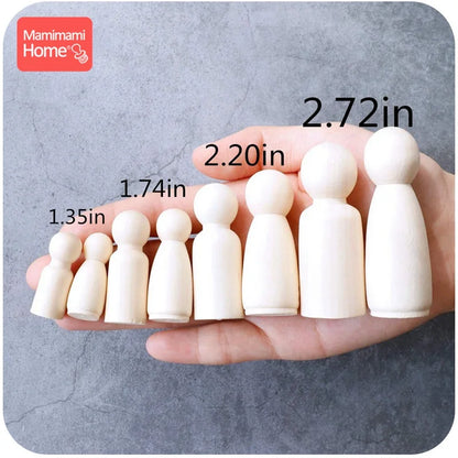 40pc 35mm-65mm Wood Peg Dolls DIY Craft Handmade Unpainted Dolls Wooden Toys For Kids Birthday Gifts Building Blocks