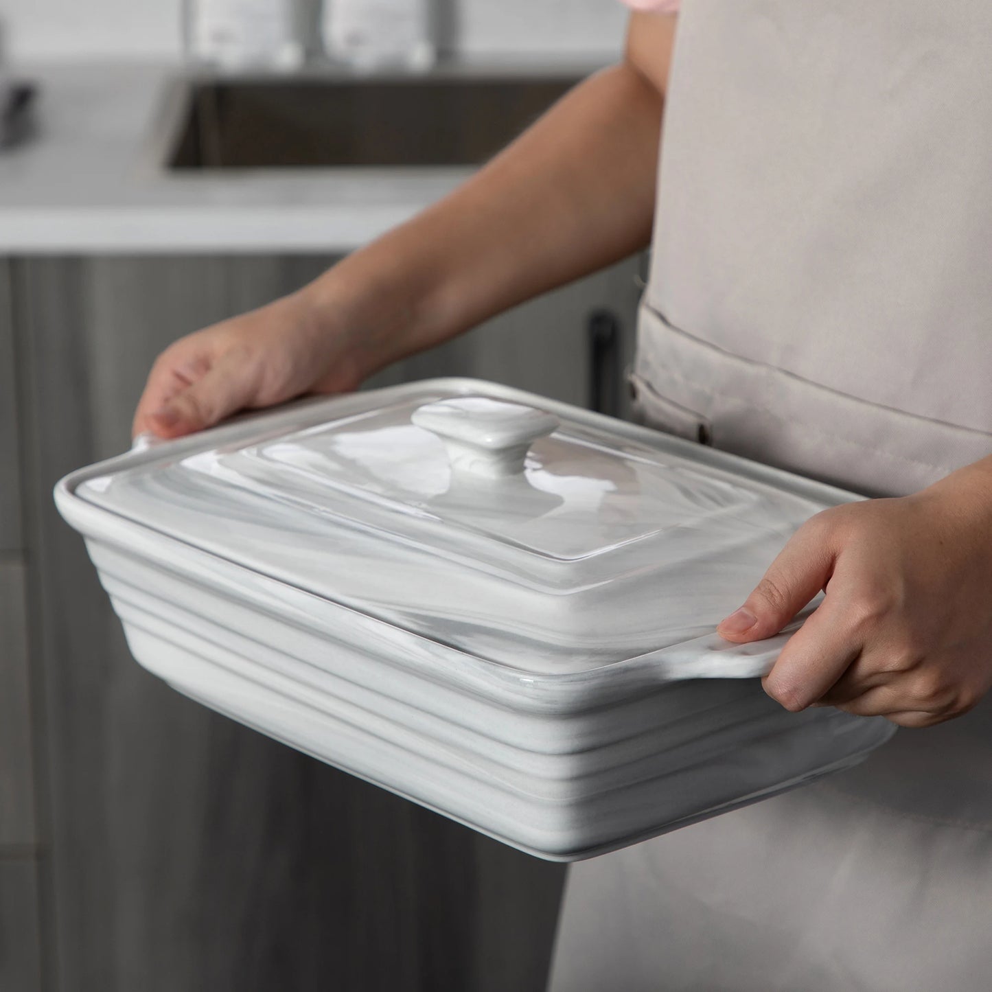 MALACASA Bake Series Porcelain Marble Oven Dishes 32cmx23.5x8.7cm 2700ml Baking Trays Oven Ramekin Gray Oven Dish