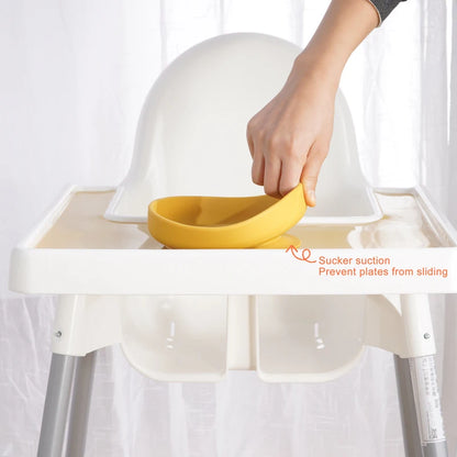 100%Food Safe Approve Silicone Children's Tableware Fashionable Round Food Plates Waterproof Training Bowl Baby Accessories