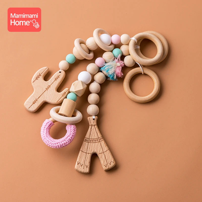 Mamihome Baby Wooden Teether Chain Baby Gym Play Toys Sensory Ring-Pull Beech Rings Wooden Rodent Blank Pendant Children'S Goods