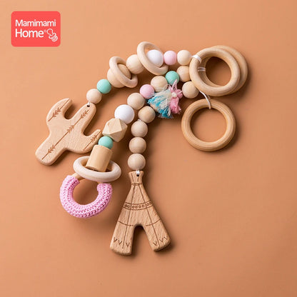 Mamihome Baby Wooden Teether Chain Baby Gym Play Toys Sensory Ring-Pull Beech Rings Wooden Rodent Blank Pendant Children'S Goods