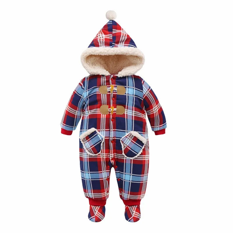 IYEAL Christmas Baby Girl Clothes Winter Rompers Kids Infant Newborn Plaid Jumpsuit Thickening Cotton Warm Romper for 0-18M