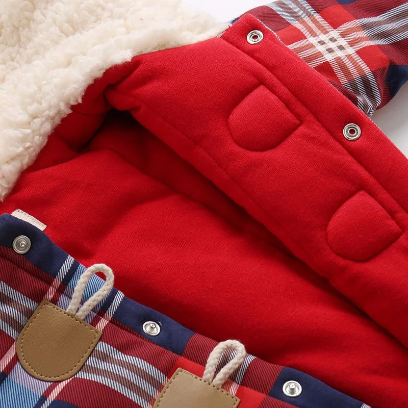 IYEAL Christmas Baby Girl Clothes Winter Rompers Kids Infant Newborn Plaid Jumpsuit Thickening Cotton Warm Romper for 0-18M