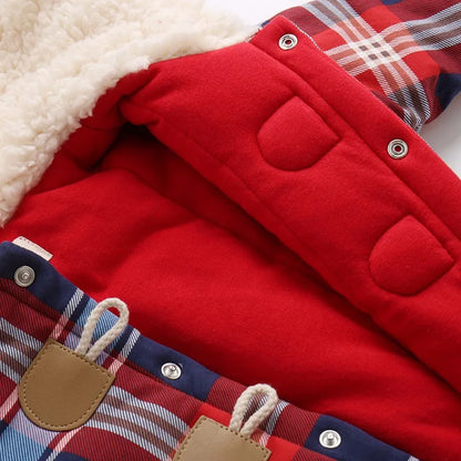 IYEAL Christmas Baby Girl Clothes Winter Rompers Kids Infant Newborn Plaid Jumpsuit Thickening Cotton Warm Romper for 0-18M